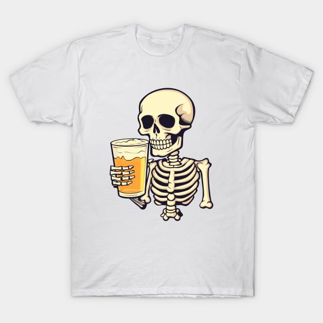 Skeleton drinks beer. T-Shirt by art object